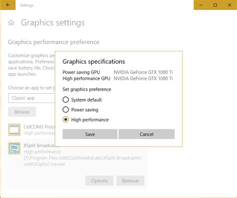 Rezultat imagine pentru Graphics Performance Preference
