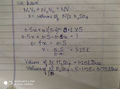 What volume of N/2 and N/10 H2SO4 must be mixed to prepare 5L of N/5 ...