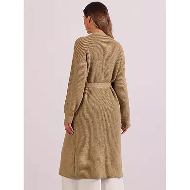 Women's Long Cardigan Open Front Long Sleeve Belted Knit Sweater