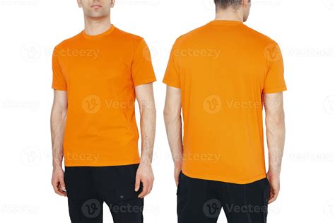 Two side of men's orange t-shirts mockup. Design template.mockup ...