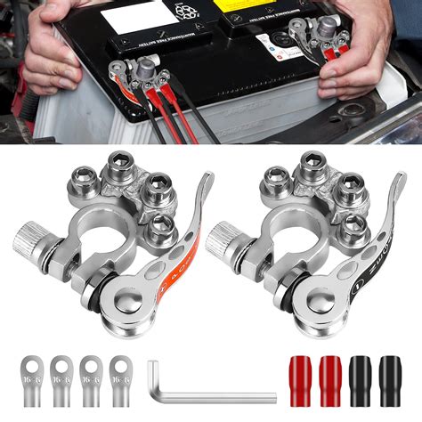 Buy Linkstyle 2PCS Battery Terminal Connectors 4 Way Battery Terminal with Hex Wrench, Wire Lugs ...