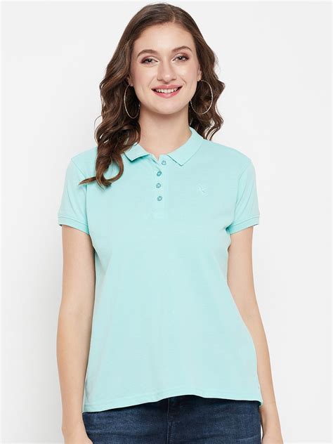 Women's Casual Regular Short Sleeve Aqua Polo neck T-Shirt – Cantabil