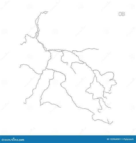 Map of Ob River Drainage Basin. Simple Thin Outline Vector Illustration ...