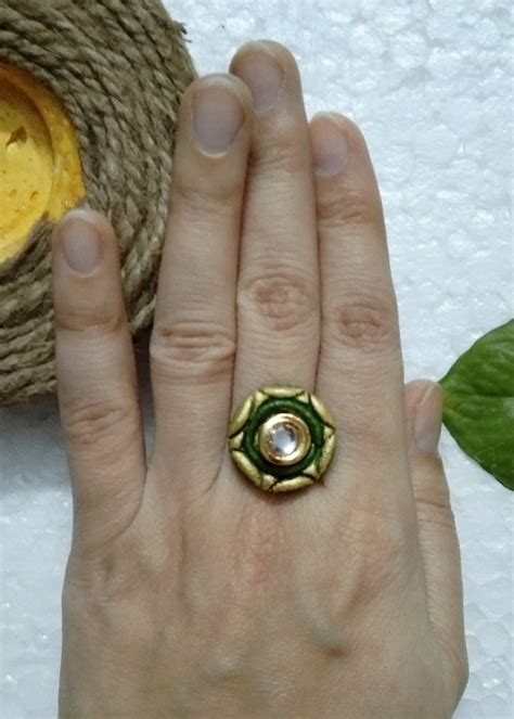 Get Golden & Solid Outer Detail Ethnic Ring With Kundan at ₹ 189 | LBB Shop