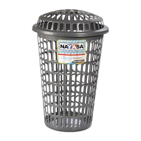 Nayasa Round Laundry Basket with Lid | Durable Plastic Clothes Storage ...