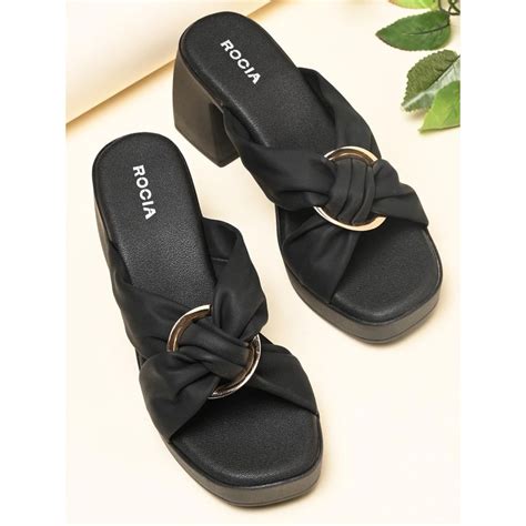 Buy ROCIA By Regal Black Women Buckled High Block Sandal Heels Online