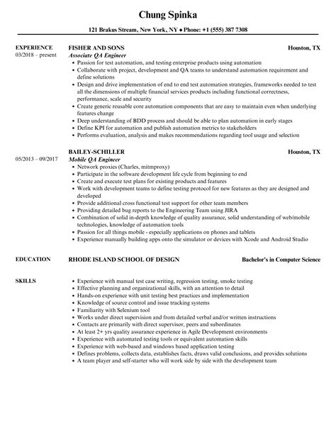 QA Engineer Resume Samples | Velvet Jobs