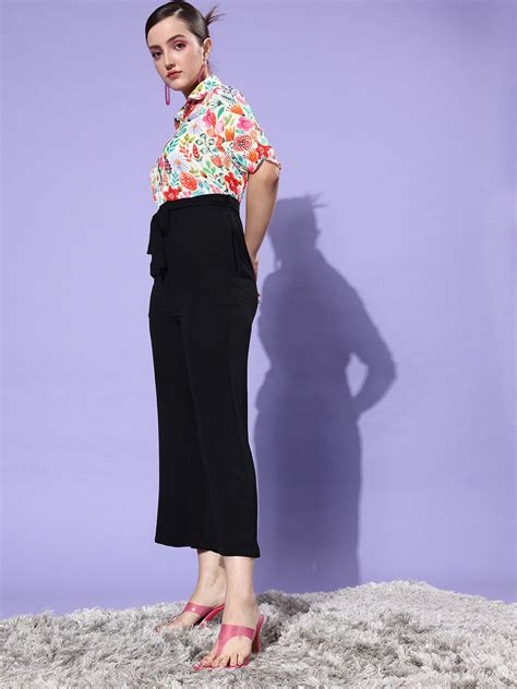 StyleStone Women's Polyester Multi & Black Printed Jumpsuit – Stylestone