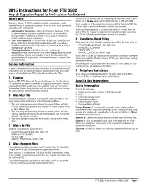 Fillable Online ftb ca 2015 Instructions for Form FTB 3502 - Franchise ...