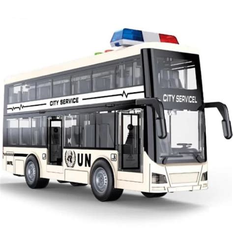 FROWWY White Double-Deck Police Bus with Pull-Down Action - Kids' Toy ...