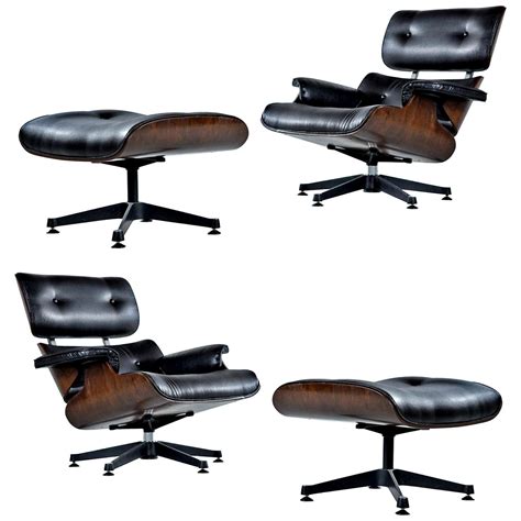 Vintage Walnut Eames Lounge Chair and Ottoman Replica Set in Black ...