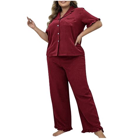FAIWAD Women's Plus Size Pajama Sets 2 Piece Sleepwear Ruffle Short ...