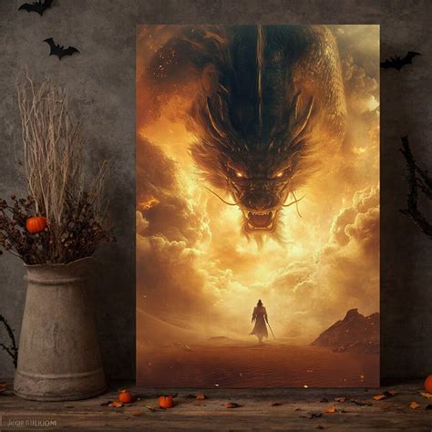 Wall Art, Majestic Golden Dragon, Easy Hanging Design, Perfect For Home ...