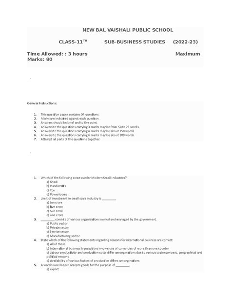 11TH BST Final 2022-23 Paper - NEW BAL VAISHALI PUBLIC SCHOOL CLASS ...