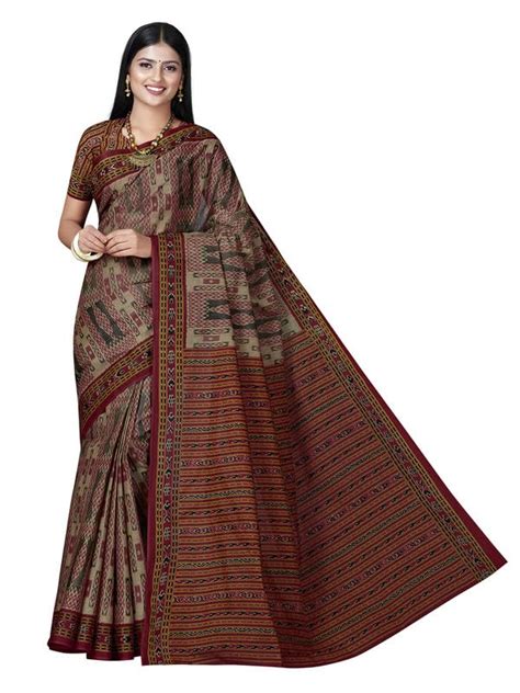 Buy SHANVIKA Women's Pure Cotton Saree-Ikkat Print With Blouse Piece ...