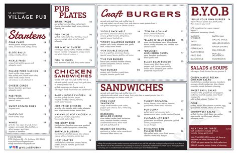 Village Pub menu in St Anthony, Minnesota, USA