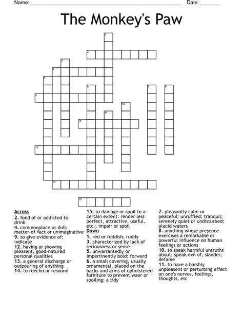 The Monkey's Paw Crossword - WordMint