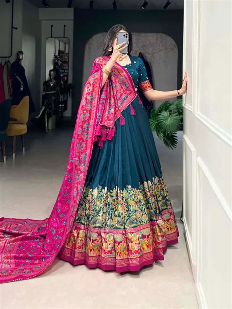 THE CLASSY AURA Tussar Silk Patola Print Trendy Lehenga Choli in Navy ...