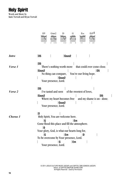Holy Spirit Printable Guitar Chords