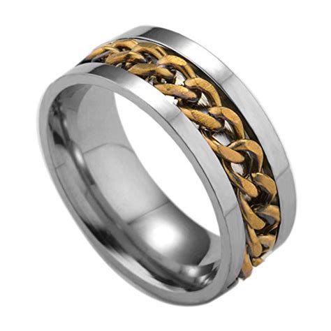 BoyZ! Silver Gold Stainless Steel Chain Rotation Finger Ring for Men ...