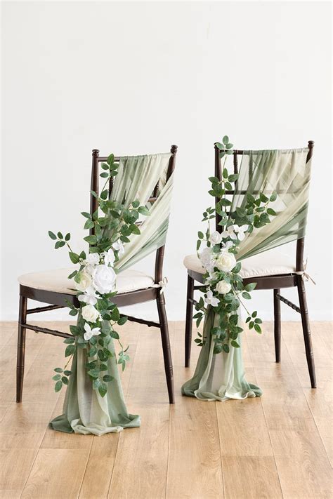 Wedding Aisle Chair Flower Decoration in White & Sage | Green themed ...