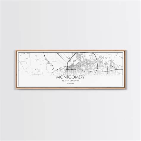 Panoramic Montgomery City Map, Alabama Art, Map Print, Minimalist Wall