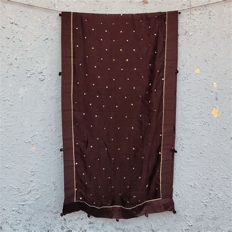 Satin Gold Polka Dupatta Brown – Sanskruti