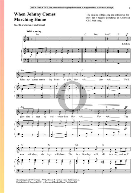When Johnny Comes Marching Home (Anonymous) Piano Sheet Music - OKTAV