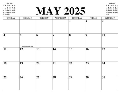 MAY 2025 CALENDAR OF THE MONTH: FREE PRINTABLE MAY CALENDAR OF THE YEAR ...