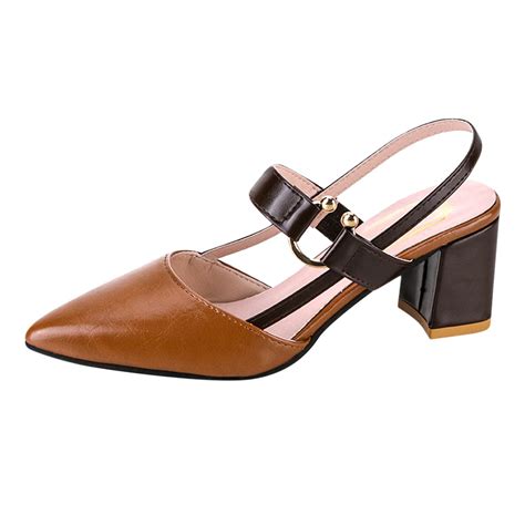 JeashCHAT Women's Pumps Low Chunky Heels Slingback Pointed Toe Block ...