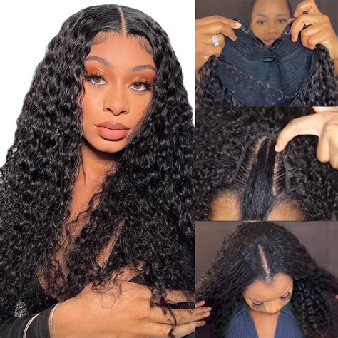 Amazon.com : Liwihas V Part Deep Wave Wig Human Hair For Black Women V Shape Half Wig 180% ...