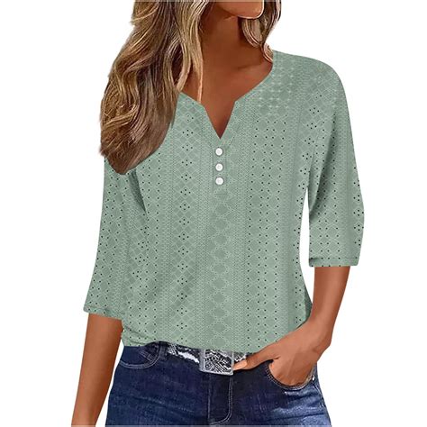 BangWanChi 3/4 Length Sleeve Womens Tops Women's Loose and Casual Solid ...