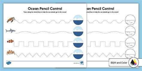 Printable Ocean Pencil Control Worksheet | Twinkl USA