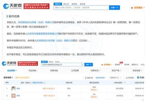 杨澜持股95%的公司，被冻结270万元存款_显示_管理_服务