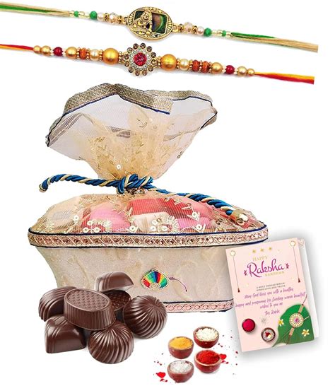 Rakhi Gift Hamper with Chocolates, Greeting Card,Roli,Chawal | Rakhi ...