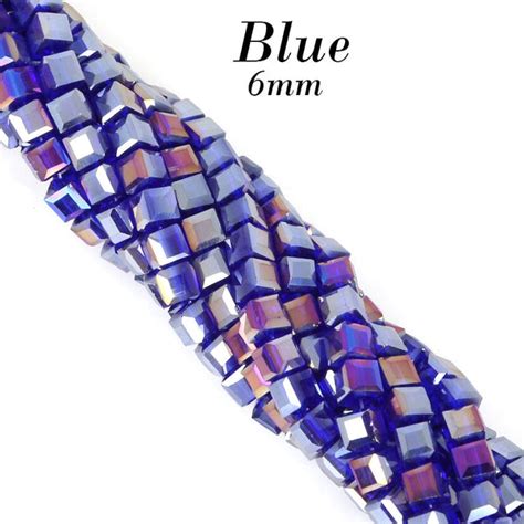 6mm Cube Crystal AB Lustured Glass Beads in mesmerizing Translucent. T ...