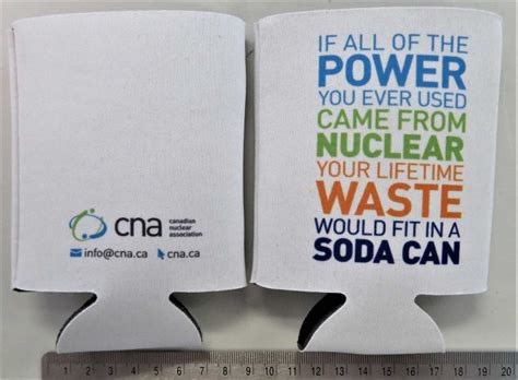 Insulating soda-can covers depicting the volume of nuclear wastes from generating one person’s ...