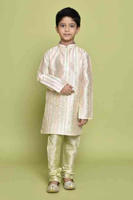 Buy Cream Silk Embroidery Thread Kurta And Churidar Set For Boys by ...