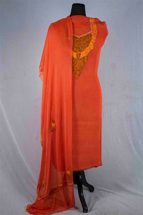 Rust color crepe fabric kashmiri embroidered designer suit salwar