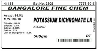 BFC POTASSIUM DICHROMATE LR - 500gm CAS No:7778-50-9 (K2Cr2O7) : Amazon ...