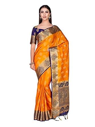 Buy MIMOSA Women Art Silk Wedding Saree Kanjivarm Pattu Style With ...