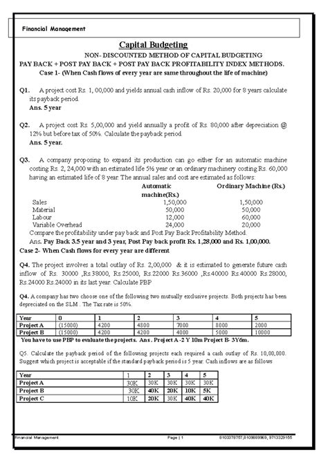 Capital Budgeting Case Studies & Methods (CB Final) - Studocu