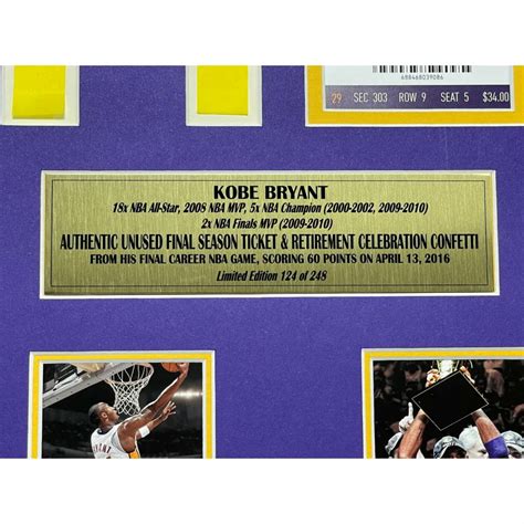 Kobe Bryant Final Lakers Game Confetti & Final Season Ticket Collage ...