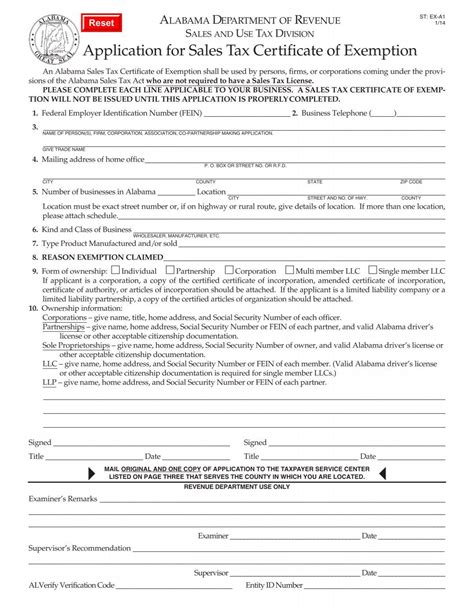 Application for Sales Tax Certificate of Exemption - Alabama ...
