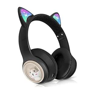 Drumstone Kids Cat Ear Bluetooth Headphones with LED Lights | Wireless ...