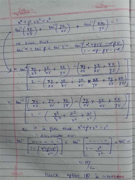 If x2 + y2 + z2 = r2, then a)πb)π/2c)0d)None of theseCorrect answer is ...