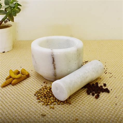 KunhaR Natural White Marble Mortar and Pestle Set, Imam Dasta, Ohkli ...