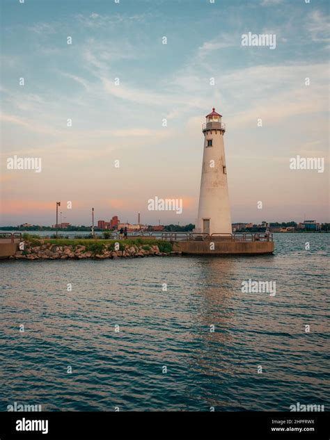 The Milliken State Park Lighthouse, in Detroit, Michigan Stock Photo ...