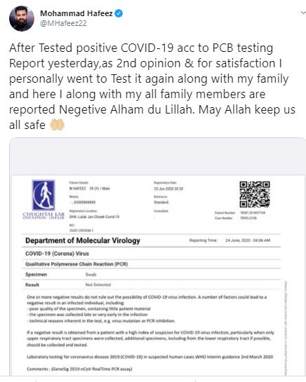 Coronavirus: Hafeez's negative report raises doubts on PCB's testing