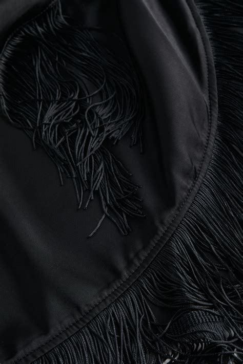 Women's Black Fringe-trimmed satin wrap dress | H&M IN